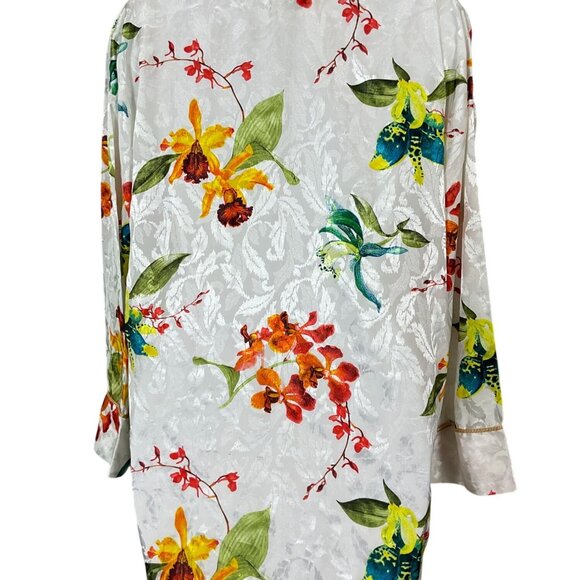 Mary McFadden Long Sleeve Floral Brocade V-Neck VTG Sleep Shirt Small - Picture 3 of 7